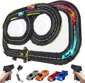 Electric Race Car Track Set for Boys 6-12 High-Speed Slot Car Race Track Set for Kids Ages 8-12 Racing Lane Toy with 2 Controllers & 4 Racecars Birthday Gift
