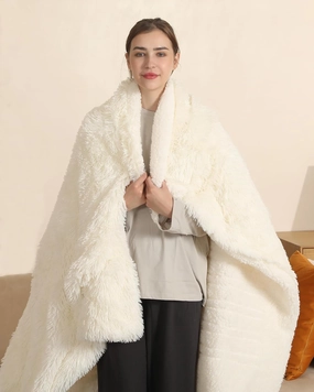 Electric Blanket Heated Throw, Super Cozy Luxury Faux Fur & Extra Thick Sherpa Electric Throw Blanket with 5 Heating Levels & 4 Hours Auto Off, Fast Heating & ETL & FCC Certification, 50" x 60", Cream