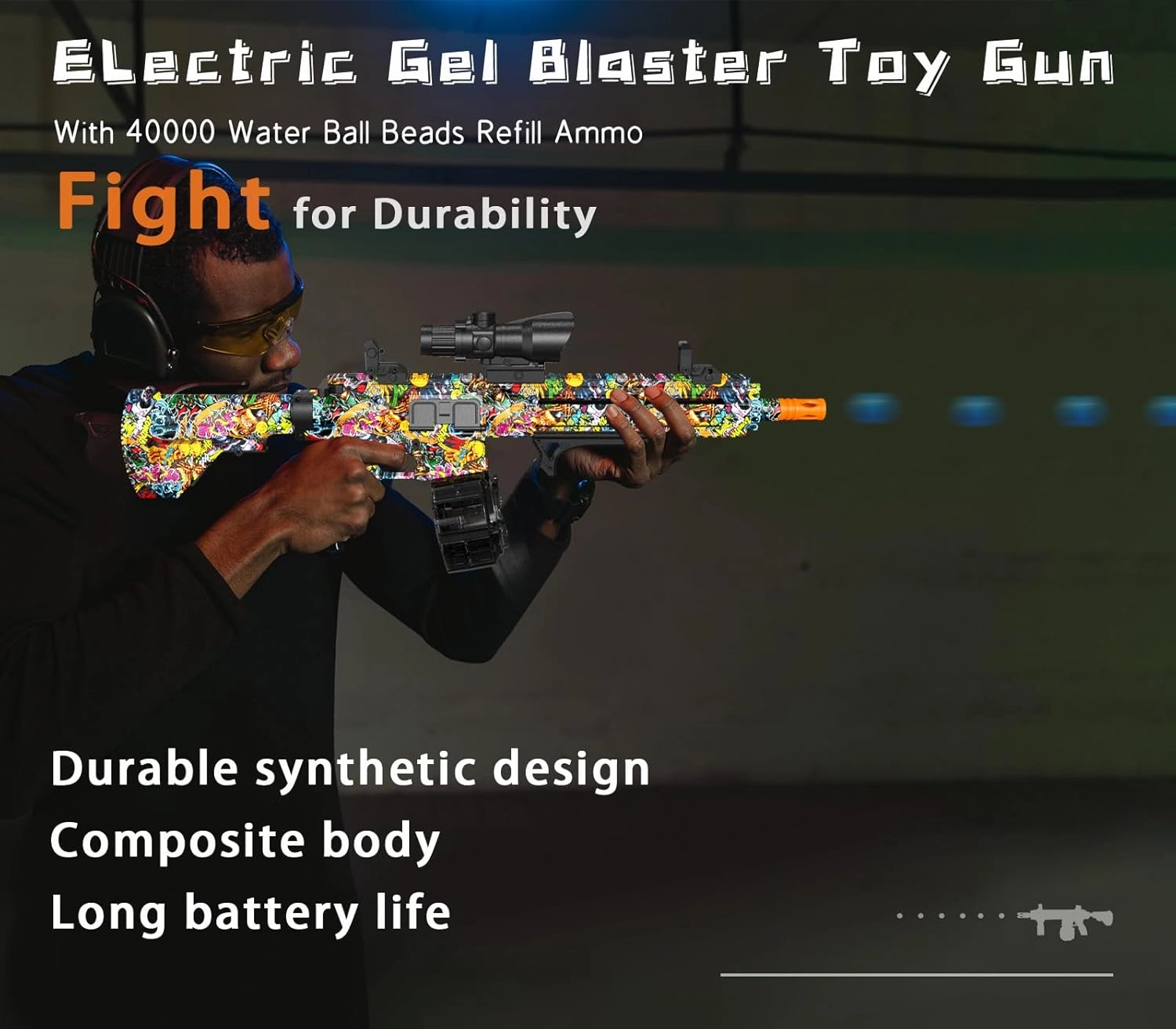 Electric Gel Ball Blaster, High Speed Automatic Splatter Ball Blaster with 40008  and Goggles, JIFTOK Rechargeable Splatter Ball Toys for Outdoor Activities Shooting Game Party Favors - Graffiti
