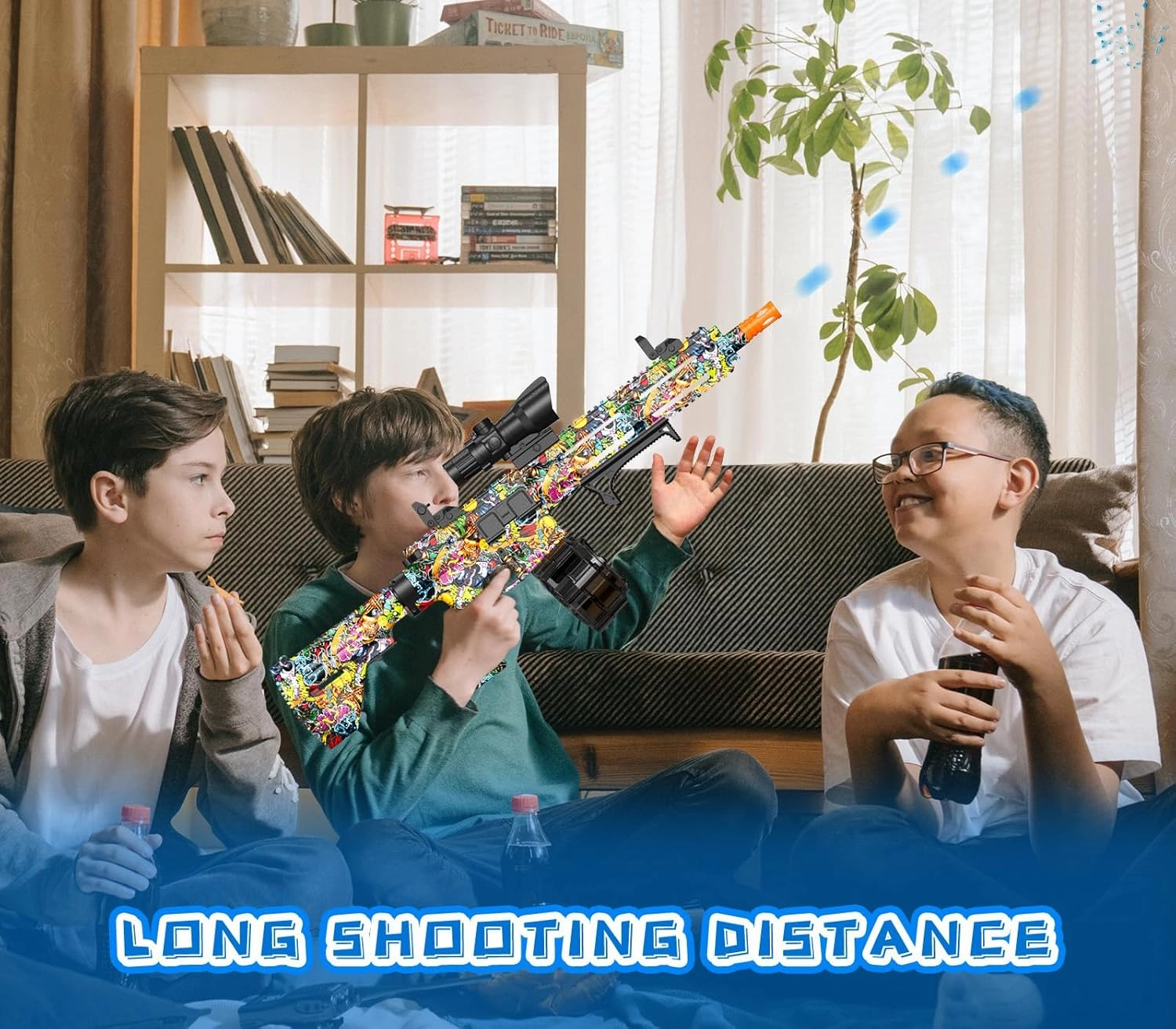 Electric Gel Ball Blaster, High Speed Automatic Splatter Ball Blaster with 40008  and Goggles, JIFTOK Rechargeable Splatter Ball Toys for Outdoor Activities Shooting Game Party Favors - Graffiti