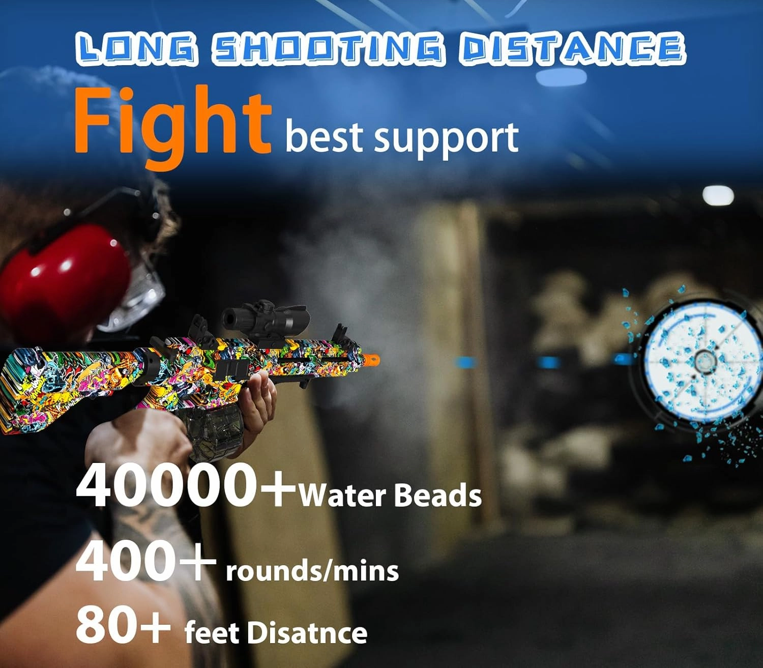 Electric Gel Ball Blaster, High Speed Automatic Splatter Ball Blaster with 40008  and Goggles, JIFTOK Rechargeable Splatter Ball Toys for Outdoor Activities Shooting Game Party Favors - Graffiti