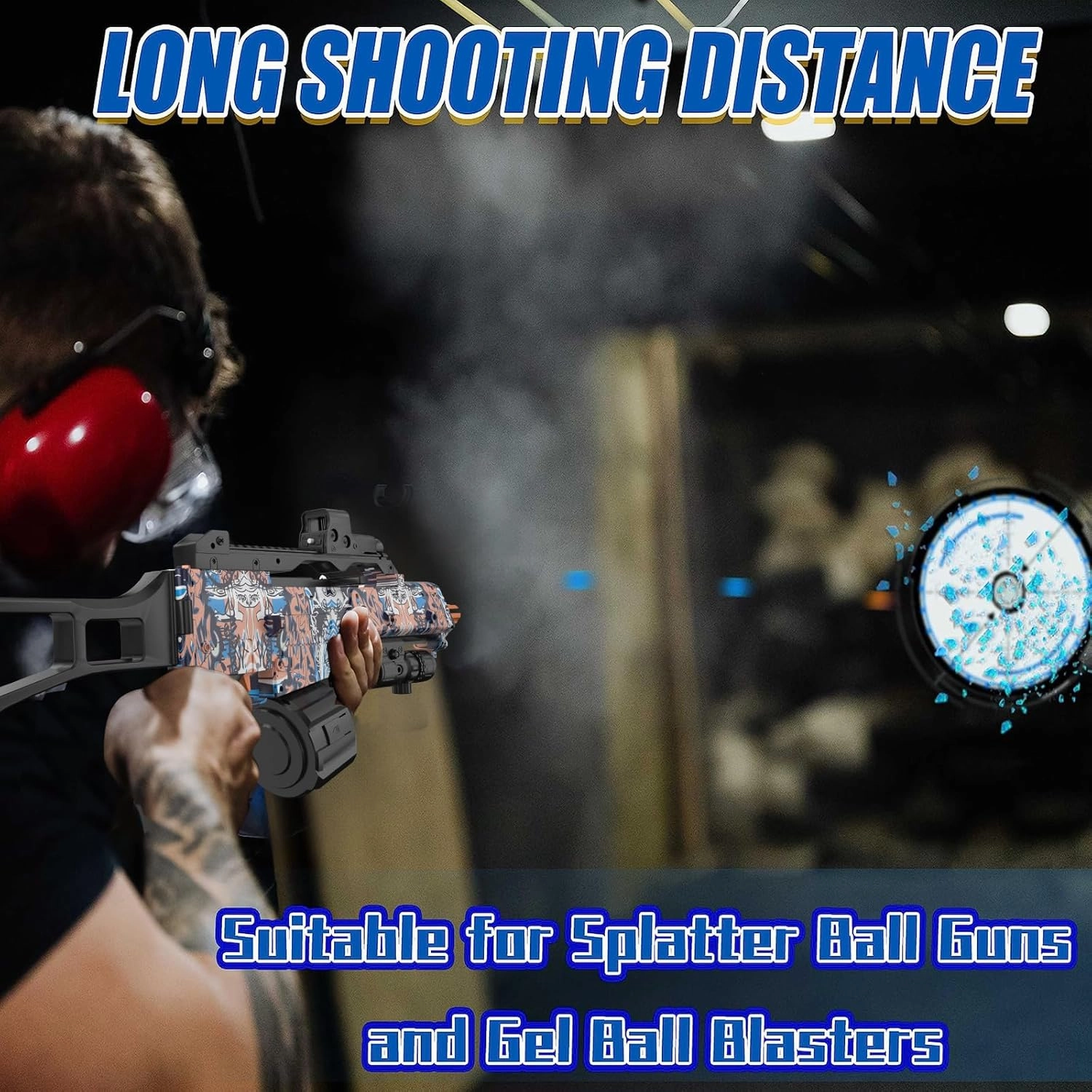 Electric Gel Ball Blaster, High Speed Automatic Splatter Ball Blaster with 45000  and Goggles, JIFTOK Rechargeable Splatter Ball Toys for Outdoor Activities Shooting Game Party Favors-Pink Blue