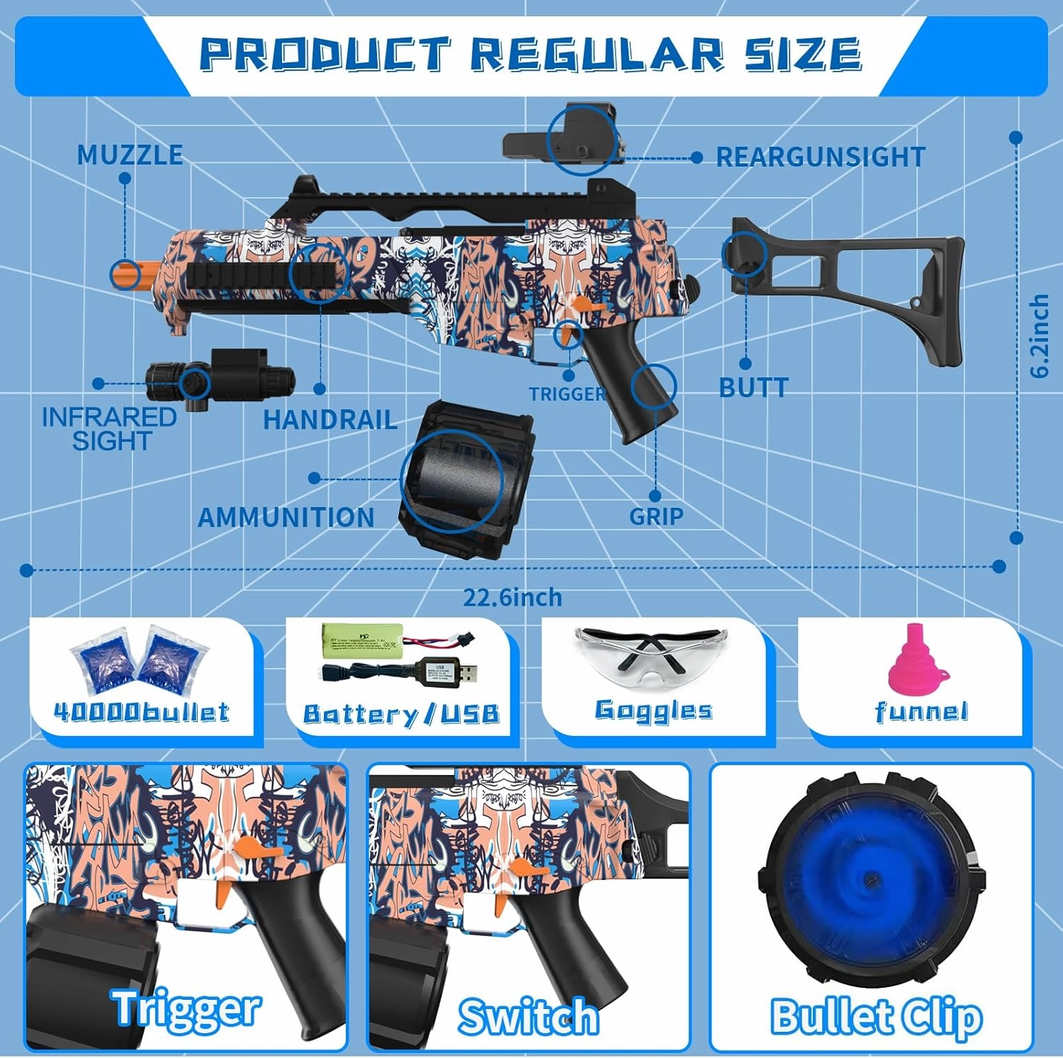 Electric Gel Ball Blaster, High Speed Automatic Splatter Ball Blaster with 45000  and Goggles, JIFTOK Rechargeable Splatter Ball Toys for Outdoor Activities Shooting Game Party Favors-Pink Blue