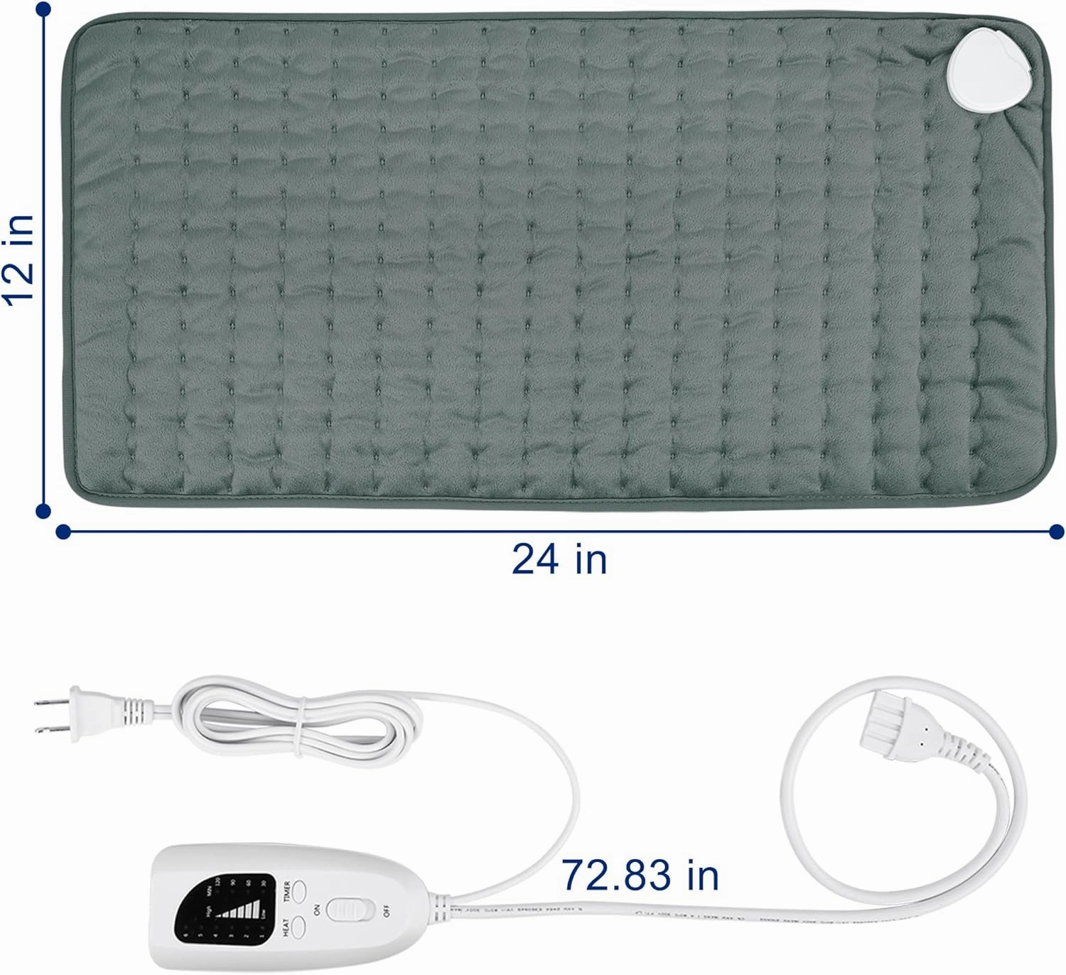 Electric Heating Pad for Back Pain Relief, Heating Pads for Cramps, Auto Shut Off, Machine Washable, Heating pad for Neck and Shoulder, Knee, Arms, Legs, etc. (Dark Gray, 24‘’×12‘’)