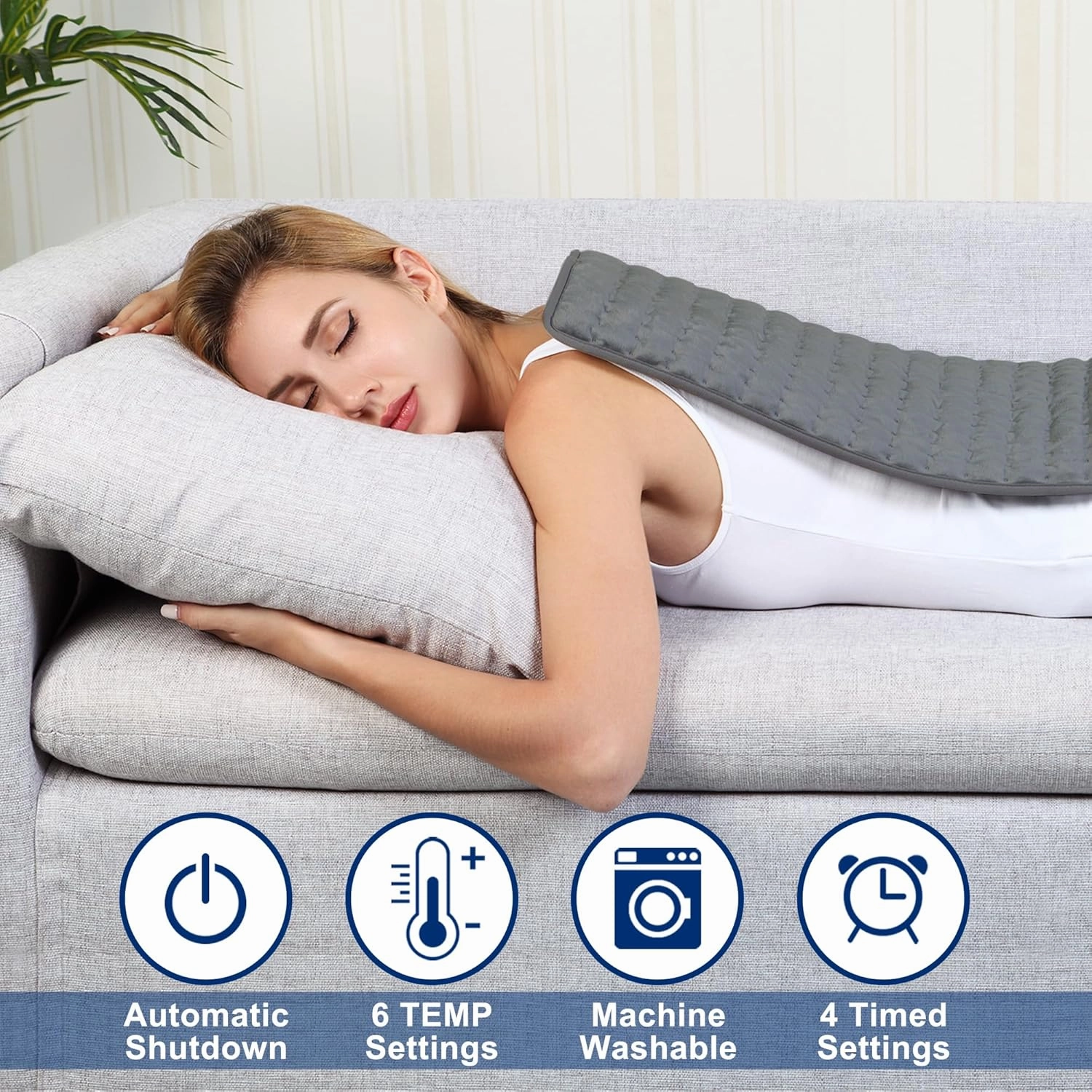 Electric Heating Pad for Back Pain Relief, Heating Pads for Cramps, Auto Shut Off, Machine Washable, Heating pad for Neck and Shoulder, Knee, Arms, Legs, etc. (Dark Gray, 24‘’×12‘’)