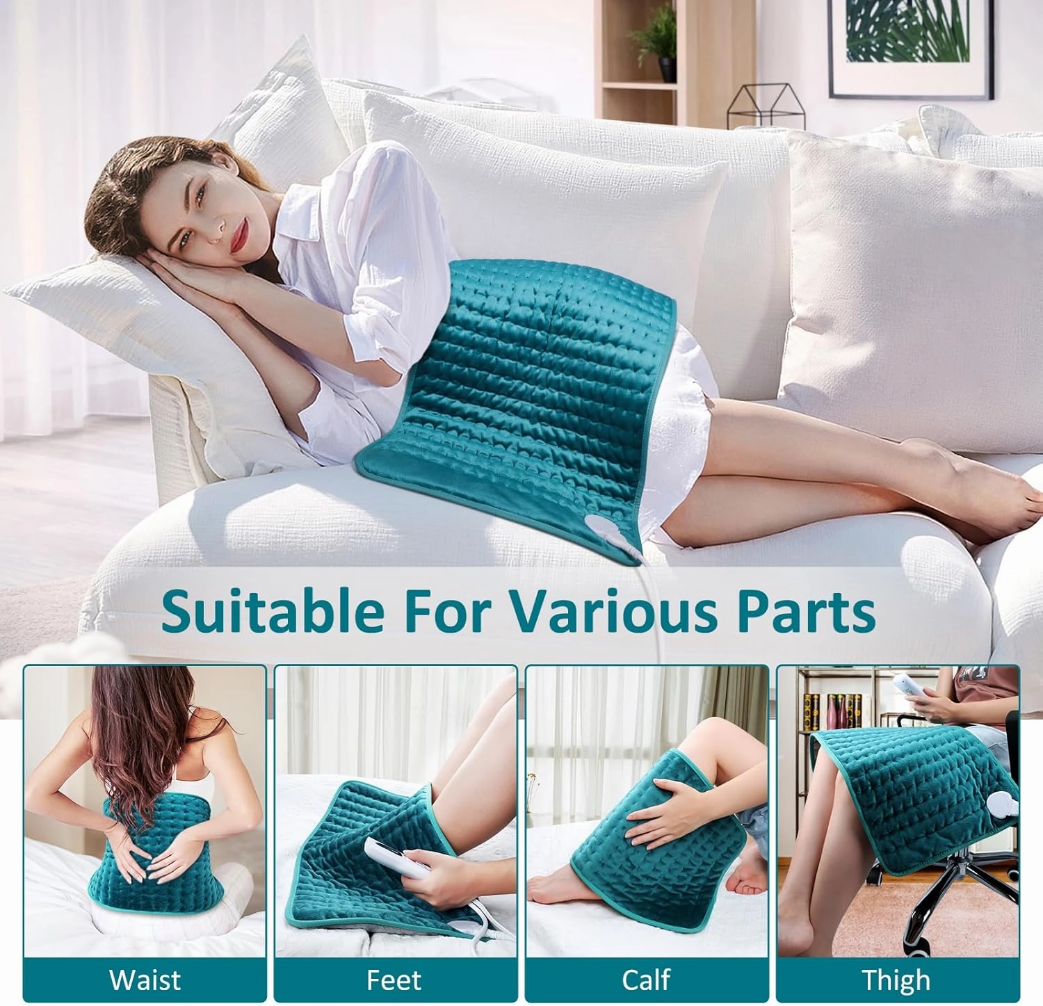 Electric Heating pad for Back/Shoulder/Neck/Knee/Leg Pain, Cramps and Arthritis Relief, 6 Fast Heating Settings, Auto-Off, Machine Washable, Moist Dry Heat Options, Extra Large 17" x33"