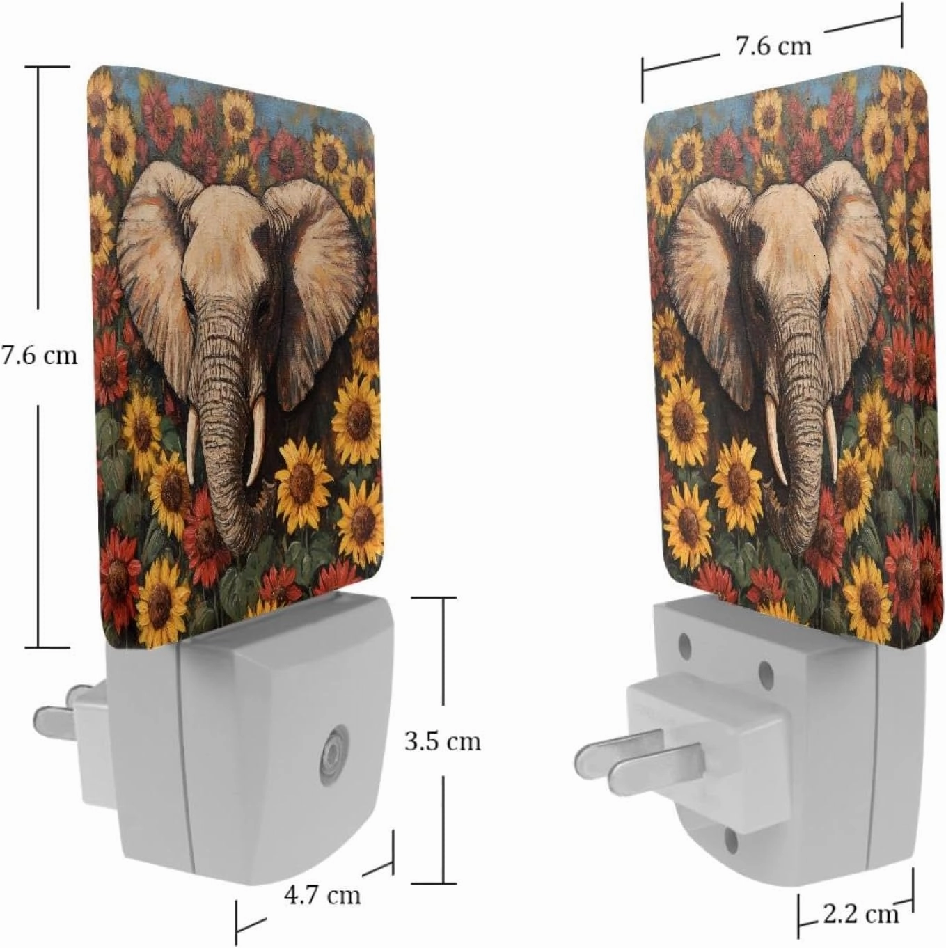 Elephant and Sunflowers Plug in LED Night Light Auto Sensor Dusk to Dawn Decorative Night for Bedroom, Bathroom, Kitchen, Hallway, Stairs, Hallway, Baby's Room, Energy Saving