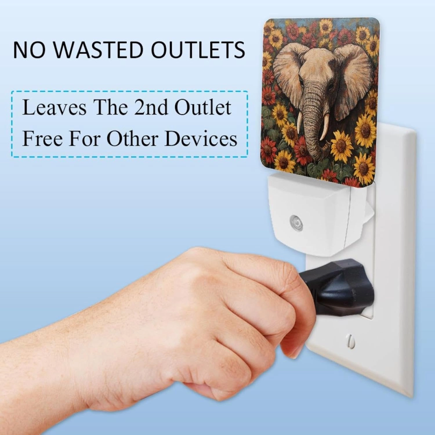 Elephant and Sunflowers Plug in LED Night Light Auto Sensor Dusk to Dawn Decorative Night for Bedroom, Bathroom, Kitchen, Hallway, Stairs, Hallway, Baby's Room, Energy Saving