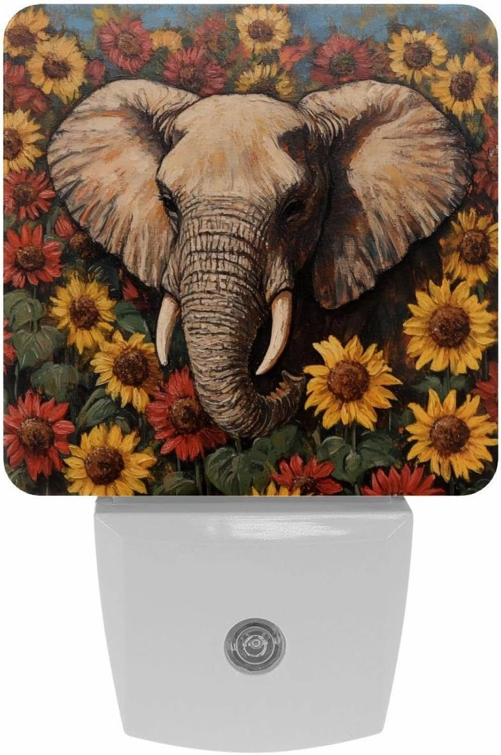 Elephant and Sunflowers Plug in LED Night Light Auto Sensor Dusk to Dawn Decorative Night for Bedroom, Bathroom, Kitchen, Hallway, Stairs, Hallway, Baby's Room, Energy Saving