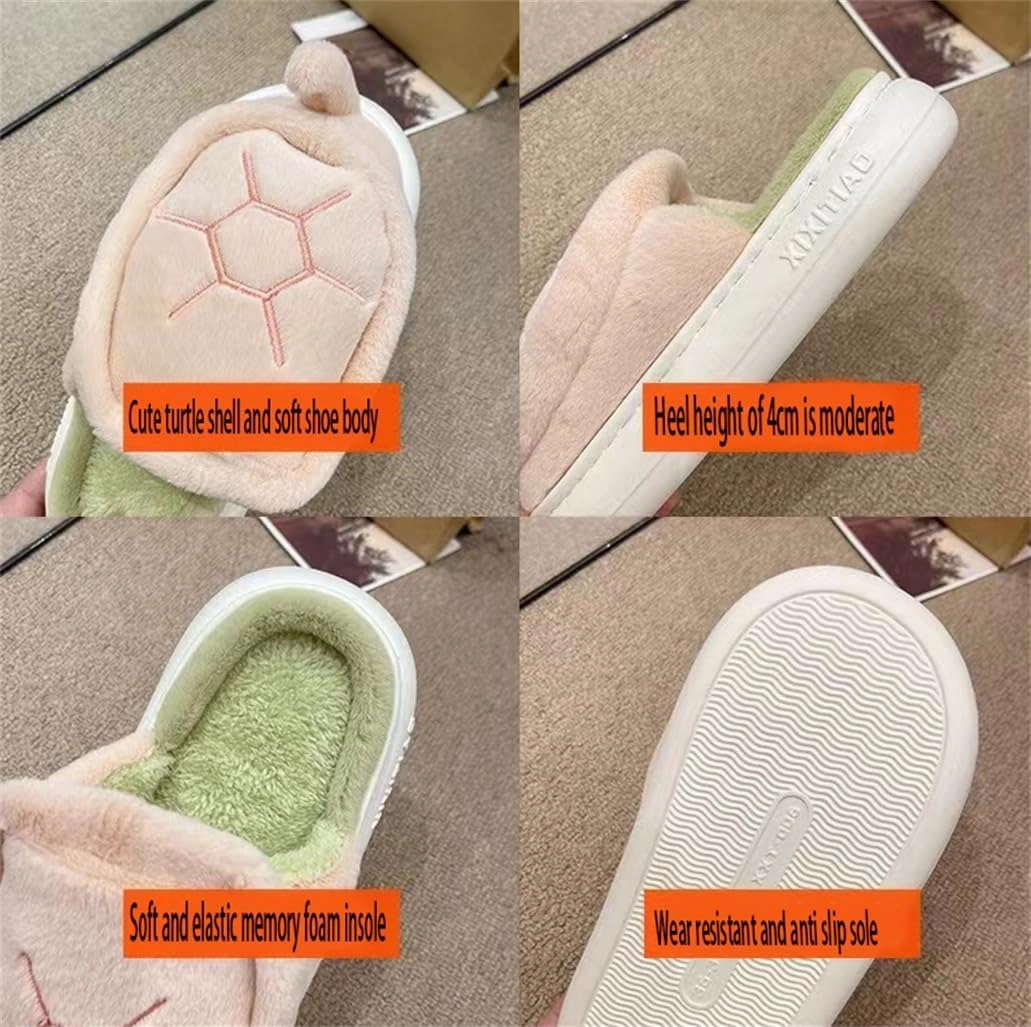 ELONEL Home Indoor and Outdoor Women's Cartoon Turtle Slippers Animal Spring, Autumn, and Winter Warm Cute Soft Plush Cotton Slippers