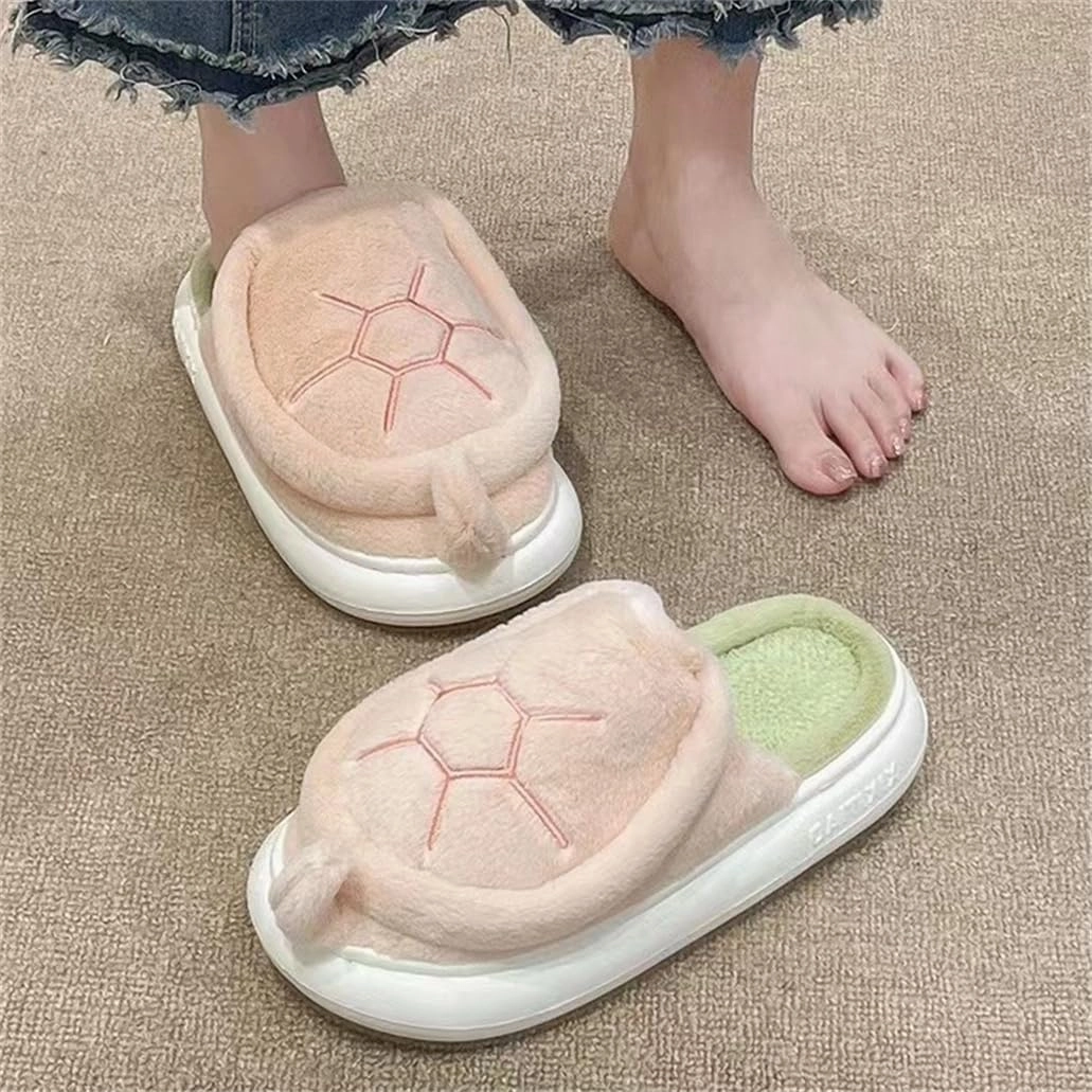 ELONEL Home Indoor and Outdoor Women's Cartoon Turtle Slippers Animal Spring, Autumn, and Winter Warm Cute Soft Plush Cotton Slippers