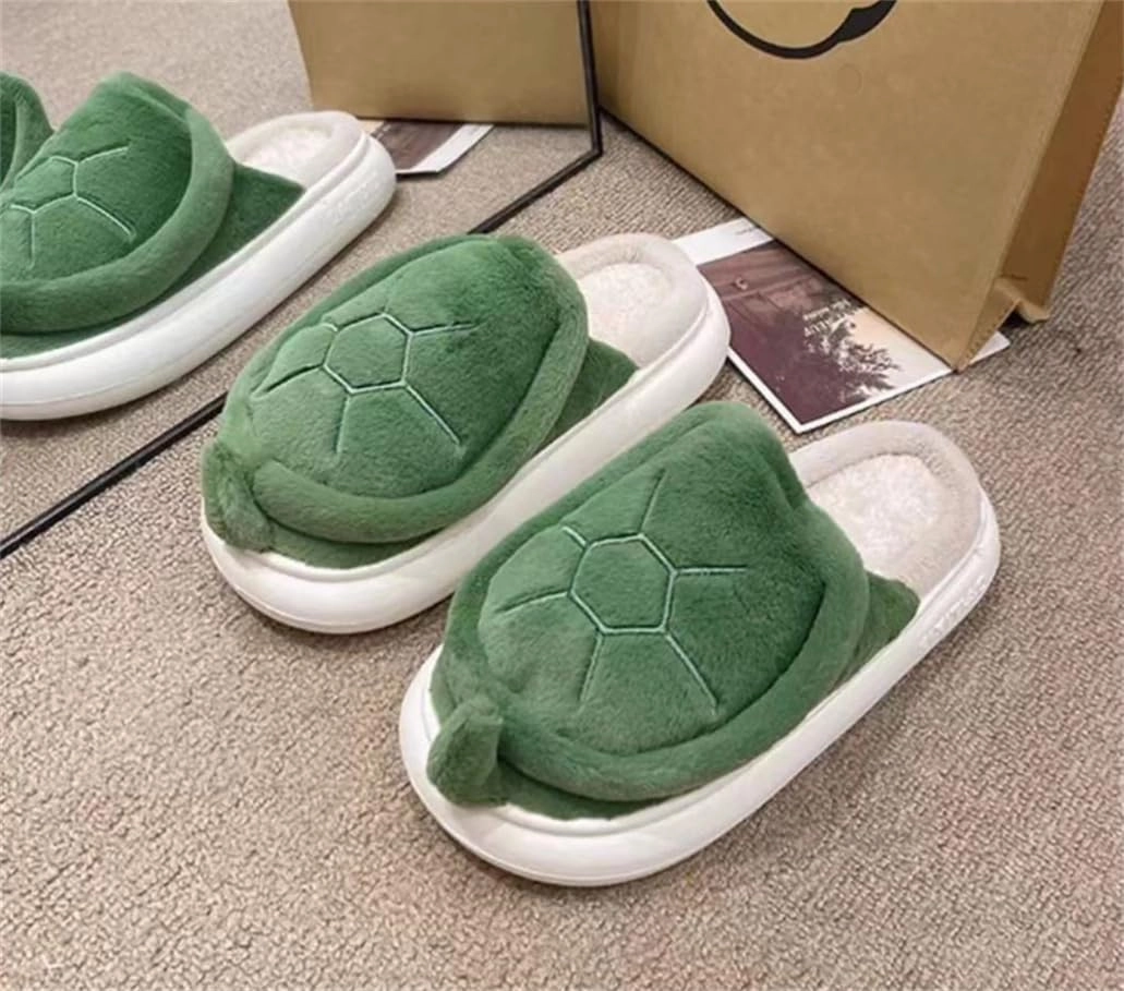 ELONEL Home Indoor and Outdoor Women's Cartoon Turtle Slippers Animal Spring, Autumn, and Winter Warm Cute Soft Plush Cotton Slippers