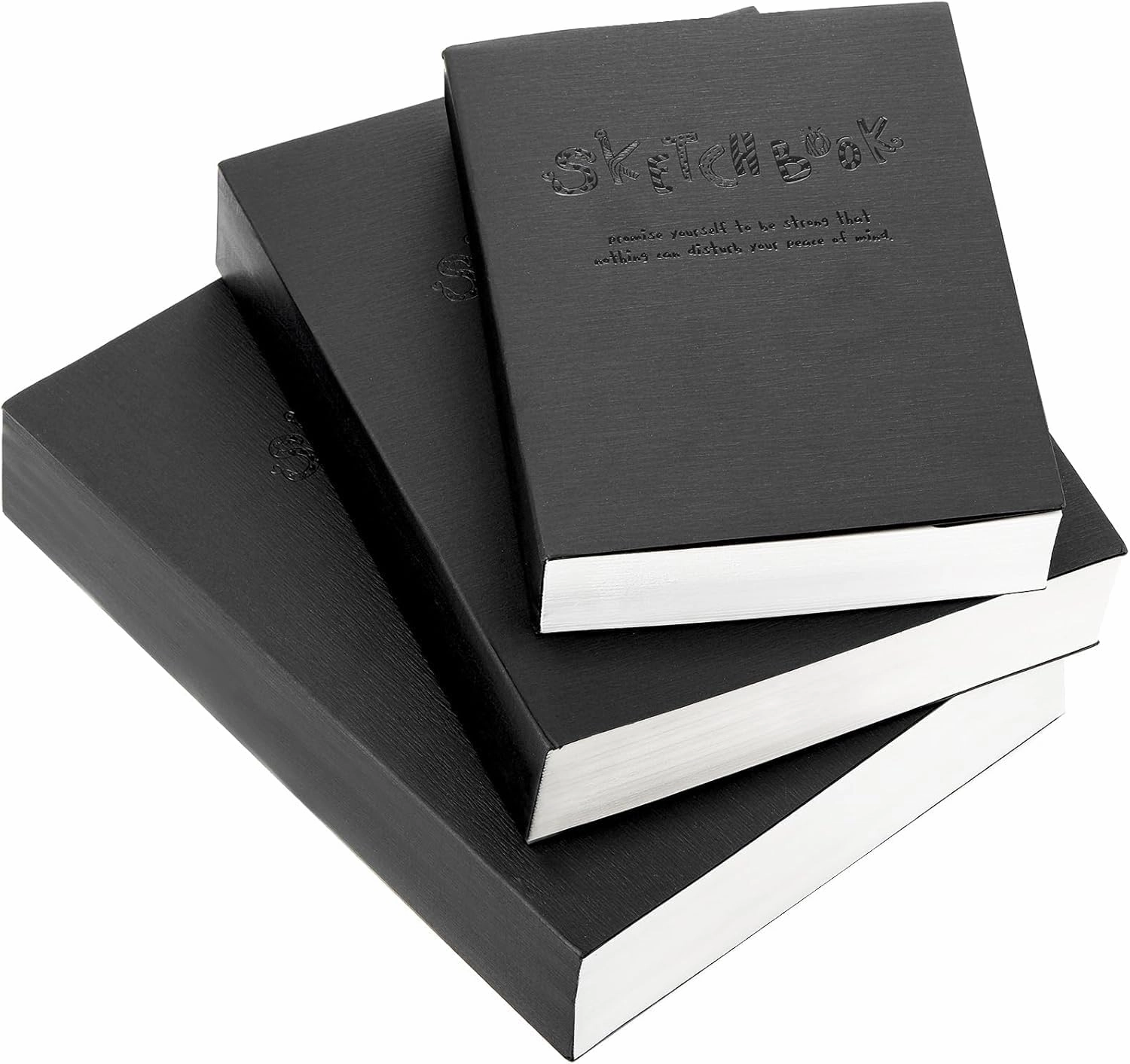 Elsjoy Set of 3 Sketchbook & Drawing Notebook, A5/A4/B5 Blank Sketch Book Travel Journal Notebook with Thick Paper for Drawing & Sketching, Black, 128 Sheets/256 Pages