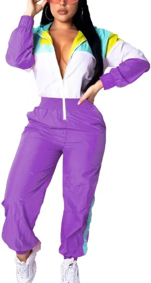 EOSIEDUR Women's Pullover Hoodies Jumpsuit Zipper Jacket Windbreaker Elastic Waistband Pants One Piece Outfits Tracksuit Set