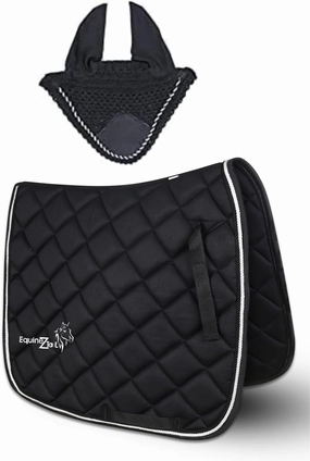 EQUINEZ Tools Horse Saddle Pad with Matching Fly Bonnet – All-Purpose Quilted Equestrian Saddle Blanket Set – Breathable, Shock-Absorbing – Perfect for English Riding, Trail, Jumping & Training