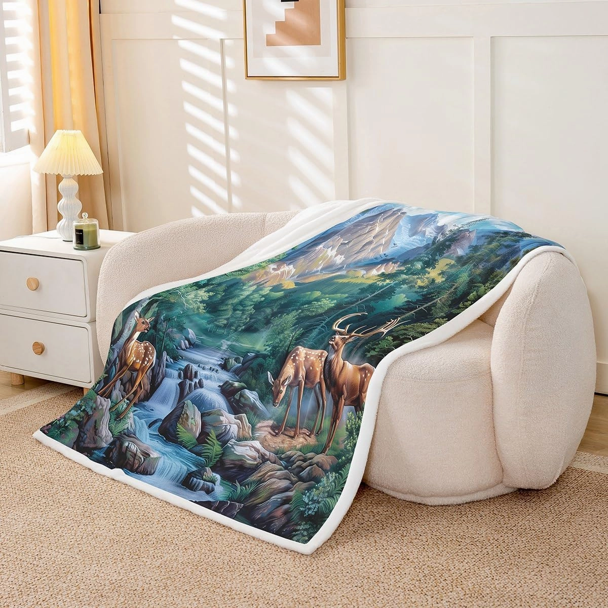 Erosebridal Deer Hunting Queen 90"X90" Fleece Blankets Woodland Wildlife Sherpa Blankets Nature Wild Deer Animal Throw Blanket Rustic Cabin Jungle Elk Flannel Blanket for Kids Boys Girls Bed Sofa