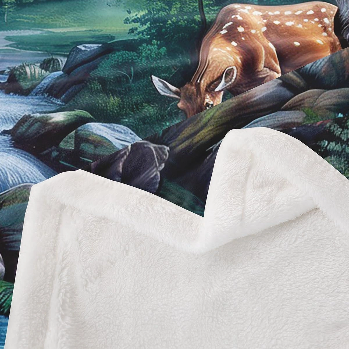 Erosebridal Deer Hunting Queen 90"X90" Fleece Blankets Woodland Wildlife Sherpa Blankets Nature Wild Deer Animal Throw Blanket Rustic Cabin Jungle Elk Flannel Blanket for Kids Boys Girls Bed Sofa
