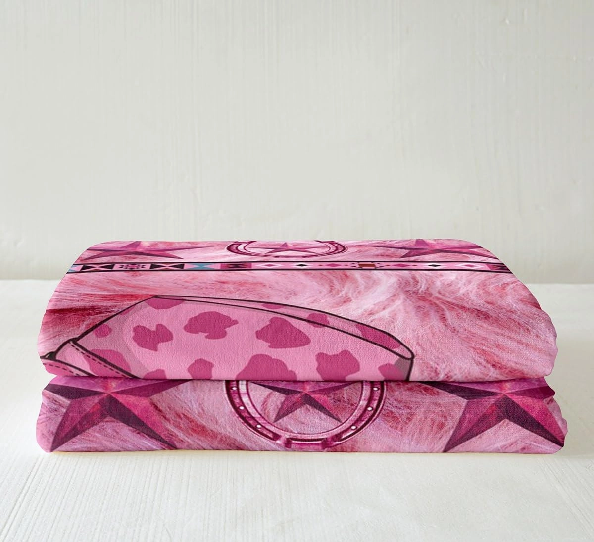 Erosebridal Girls Pink Western Cowgirl Fleece Bed Blanket Baby 30"X40",Western Aztec Cow Print Throw Fleece Blankets Texas Star Horseshoe Cowhide Sherpa Blankets Cowgirl Hats Boots Flannel Blanket