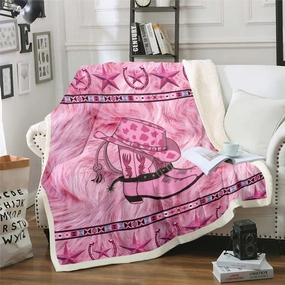 Erosebridal Girls Pink Western Cowgirl Fleece Bed Blanket Baby 30"X40",Western Aztec Cow Print Throw Fleece Blankets Texas Star Horseshoe Cowhide Sherpa Blankets Cowgirl Hats Boots Flannel Blanket