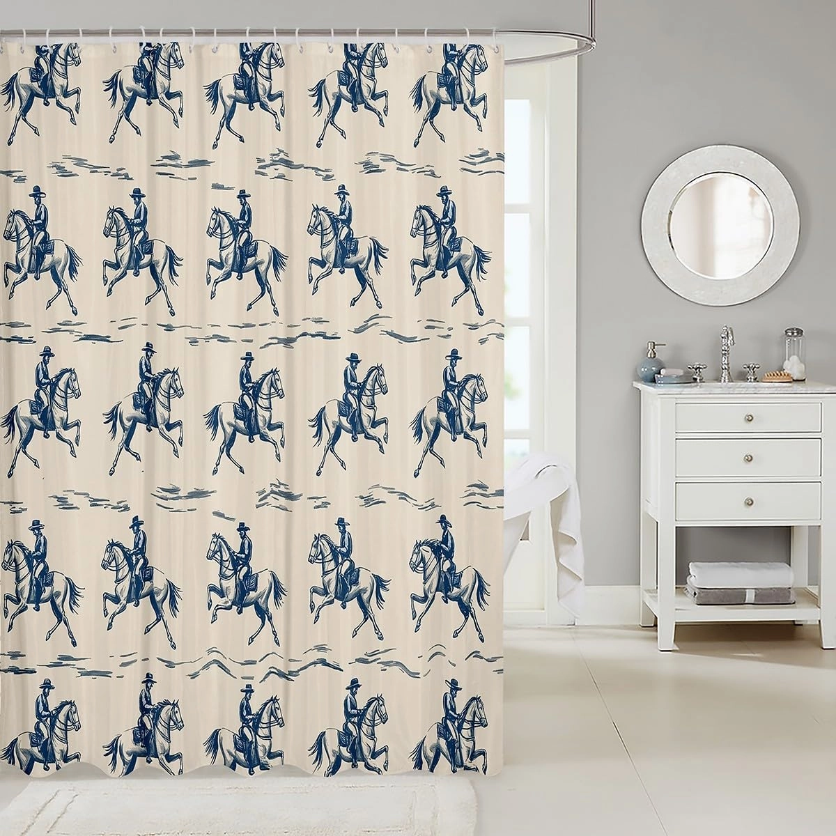 Erosebridal Horse Race Bath Curtain 72" Wx84 L Racing Rustic Bathroom Accessories for Kids Boys Men Gaming Sports Western Cowboy Blue Yellow Waterproof Shower Curtain