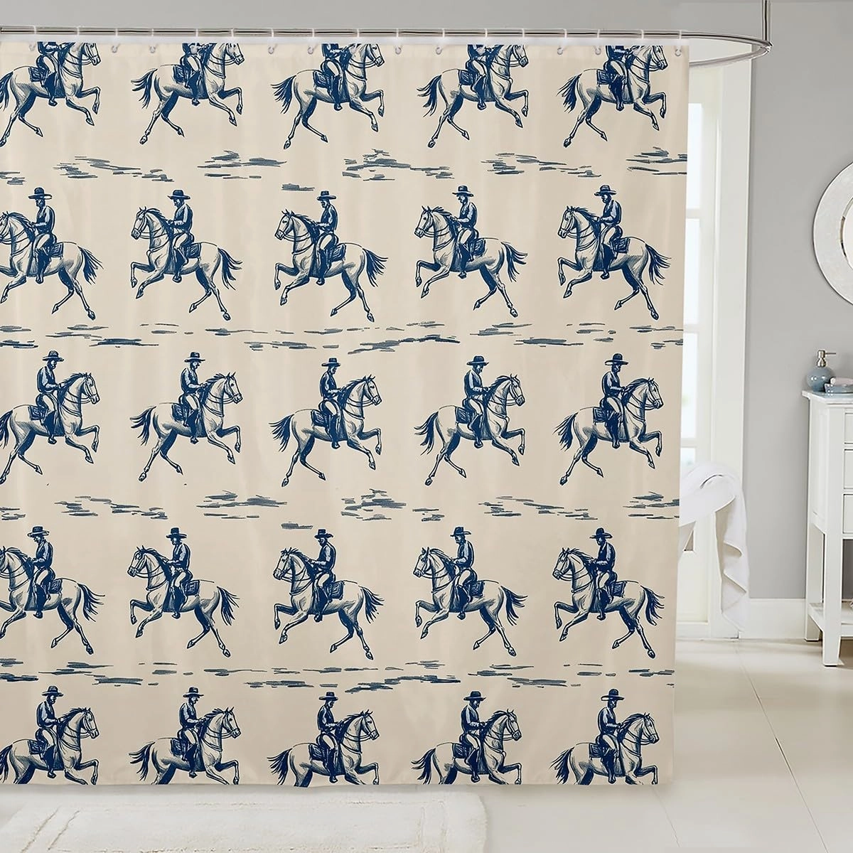 Erosebridal Horse Race Bath Curtain 72" Wx84 L Racing Rustic Bathroom Accessories for Kids Boys Men Gaming Sports Western Cowboy Blue Yellow Waterproof Shower Curtain