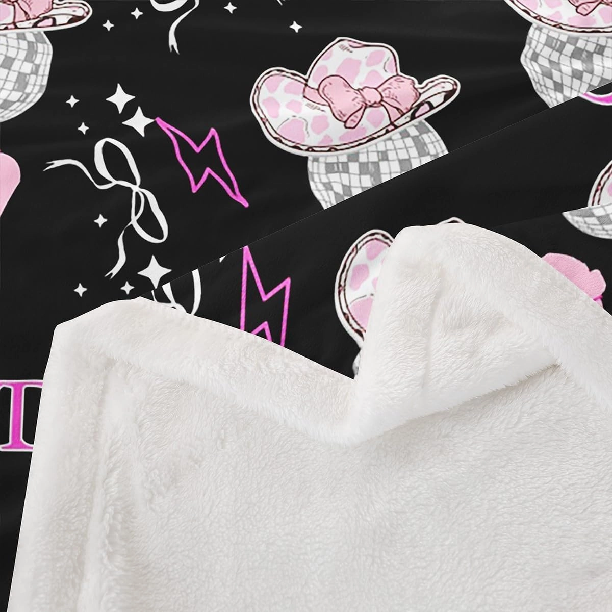 Erosebridal Western Cowgirls Baby 30"X40" Throw Blanket for Girls,Disco Ball Hats Kids Fleece Blanket Pink Boots Lightning Sherpa Blanket White Bow Black Flannel Blanket for Teen Adults Bed