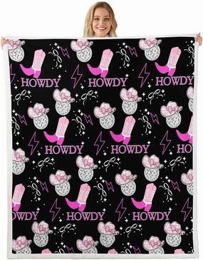 Erosebridal Western Cowgirls Baby 30"X40" Throw Blanket for Girls,Disco Ball Hats Kids Fleece Blanket Pink Boots Lightning Sherpa Blanket White Bow Black Flannel Blanket for Teen Adults Bed