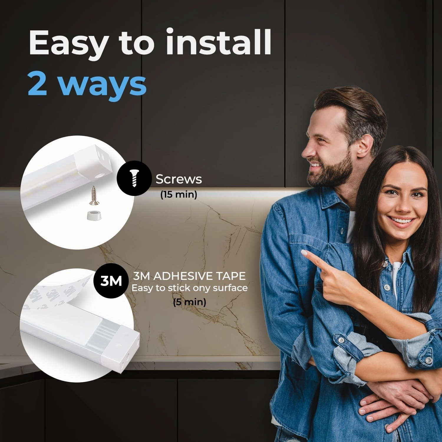 EShine Hand Wave Activated Under Cabinet LED Lighting Kit, Dimmable, 3-Pack 12 in - Touchless Dimming Control, White Under Counter Lights for Kitchen, Garage, Office, Desk - Warm White (3000K)