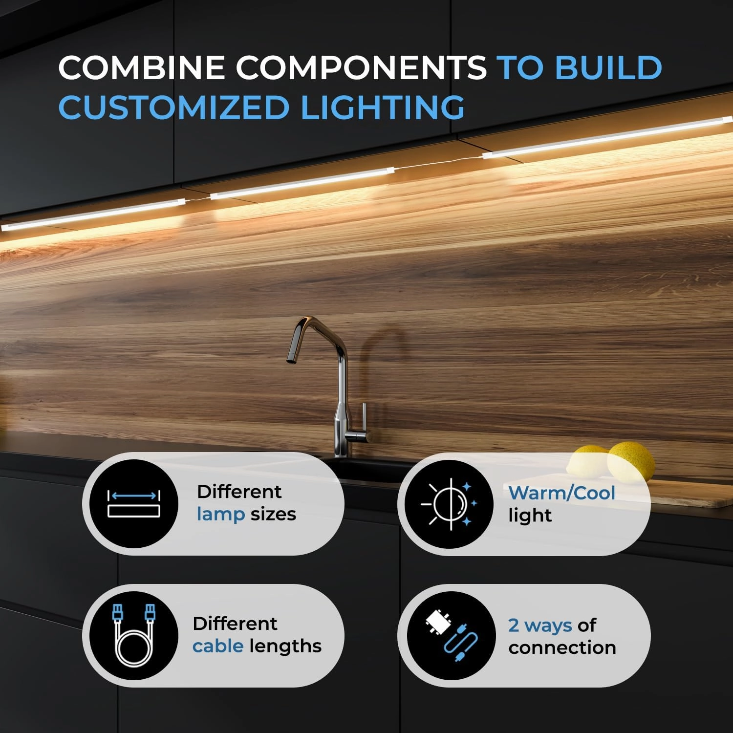 EShine Hand Wave Activated Under Cabinet LED Lighting Kit, Dimmable, 3-Pack 12 in - Touchless Dimming Control, White Under Counter Lights for Kitchen, Garage, Office, Desk - Warm White (3000K)
