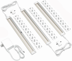 EShine Hand Wave Activated Under Cabinet LED Lighting Kit, Dimmable, 3-Pack 12 in - Touchless Dimming Control, White Under Counter Lights for Kitchen, Garage, Office, Desk - Warm White (3000K)