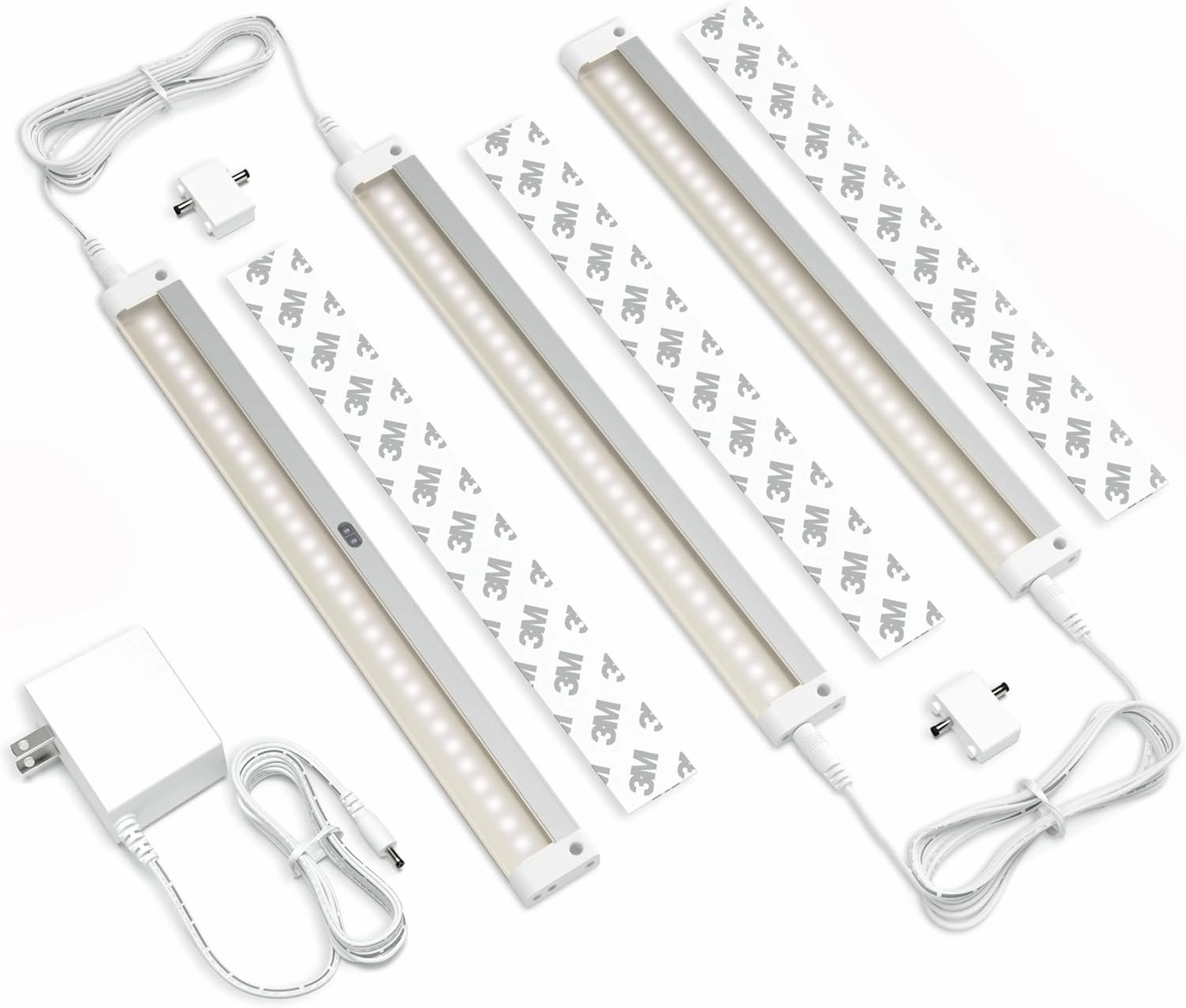 EShine Hand Wave Activated Under Cabinet LED Lighting Kit, Dimmable, 3-Pack 12 in - Touchless Dimming Control, White Under Counter Lights for Kitchen, Garage, Office, Desk - Warm White (3000K)