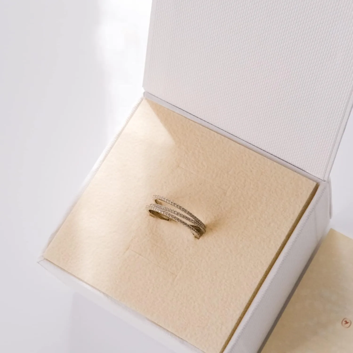 espere Rhodium Plated Sterling Silver Dainty Three Band Ring | Women's CZ Triple Eternity Ring | Thin Wedding Band for Stacking
