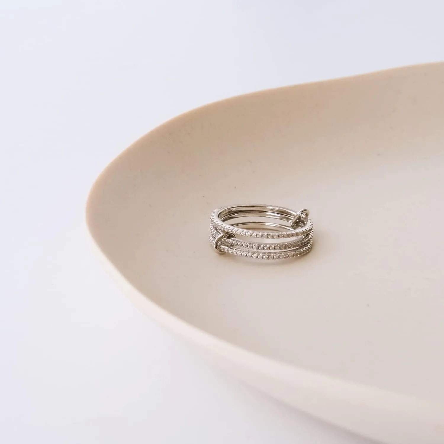 espere Rhodium Plated Sterling Silver Dainty Three Band Ring | Women's CZ Triple Eternity Ring | Thin Wedding Band for Stacking