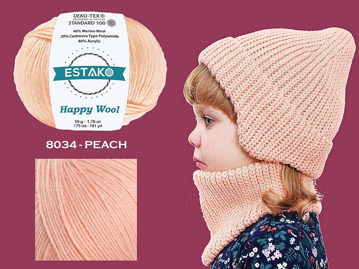 Estako Happy Wool (6 Skeins Pack) 40% Merino Wool 20% Cashmere Type Polyamide 40% Acyrlic Fingering Weight Soft Knitting and Crochet Yarn (6 x 1.76 oz) (6 x 191 yds) (8001 - White)
