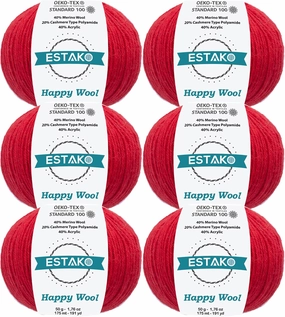 Estako Happy Wool (6 Skeins Pack) 40% Merino Wool 20% Cashmere Type Polyamide 40% Acyrlic Fingering Weight Soft Knitting and Crochet Yarn (6 x 1.76 oz) (6 x 191 yds) (8011 - Red)