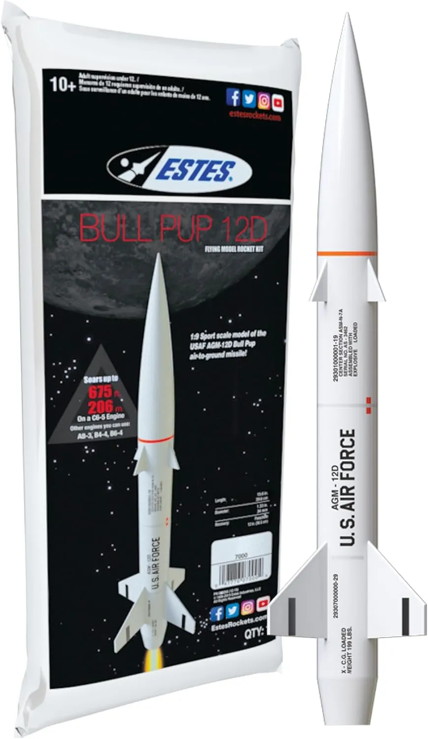 Estes 7000 Bull Pup 12D Rocket-Building Kit, Advanced Flying-Rocket-Model Kit for Ages 10 