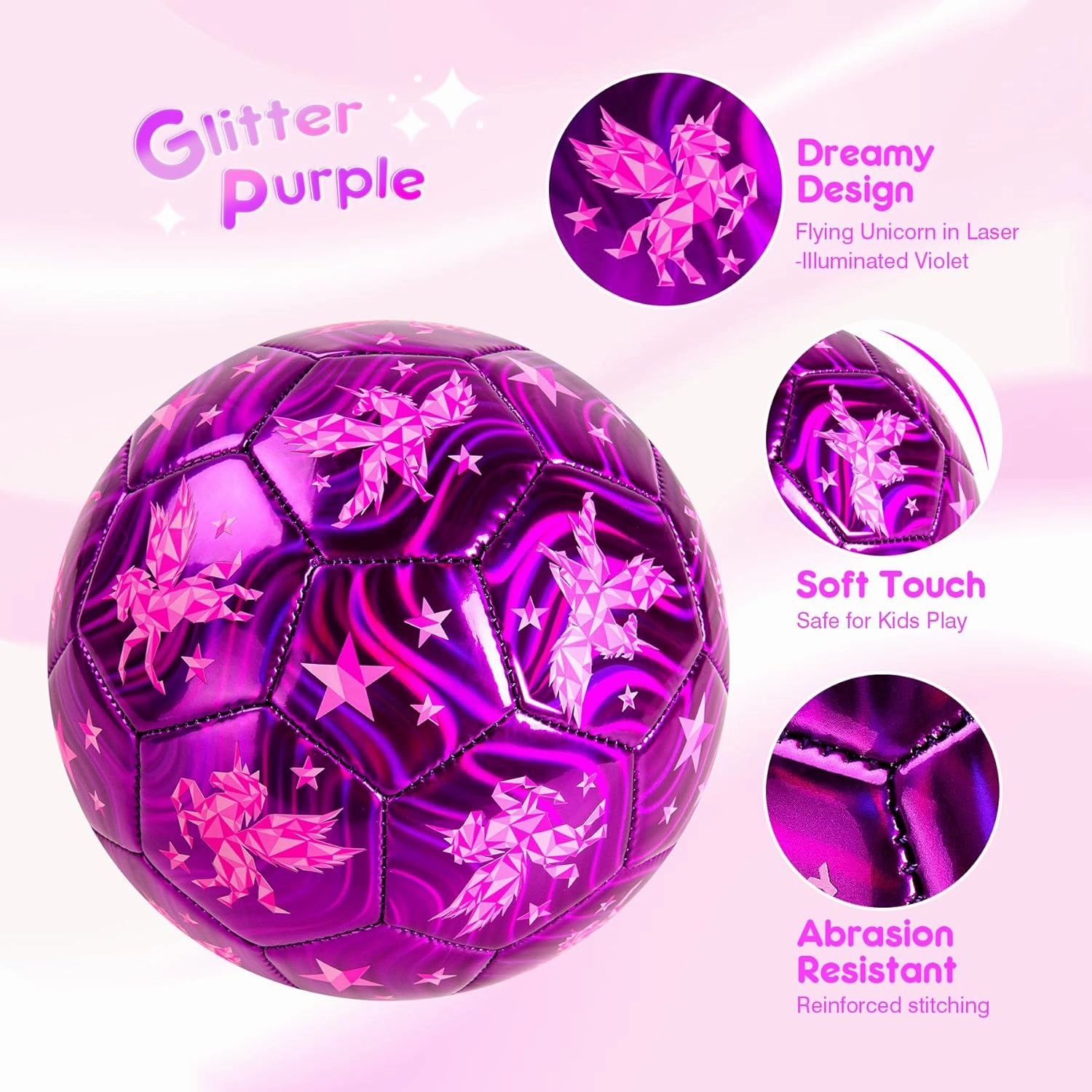 EVERICH Soccer Ball Size 2/3/4/5 for Toddlers & Kids - Shiny Unicorn Dinosaur Cute Design - Small Soccer Ball with Pump- Great Gifts for Children Girls Boys 2 3 4 5 6 7 8 9 10 11 12 Years