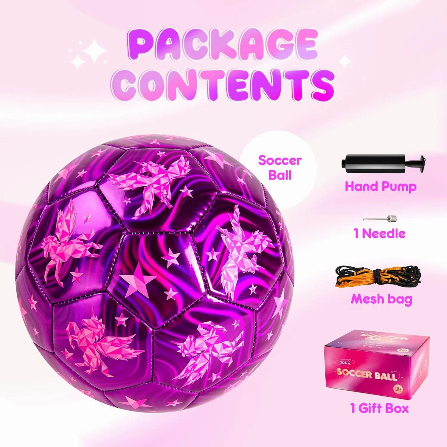 EVERICH Soccer Ball Size 2/3/4/5 for Toddlers & Kids - Shiny Unicorn Dinosaur Cute Design - Small Soccer Ball with Pump- Great Gifts for Children Girls Boys 2 3 4 5 6 7 8 9 10 11 12 Years
