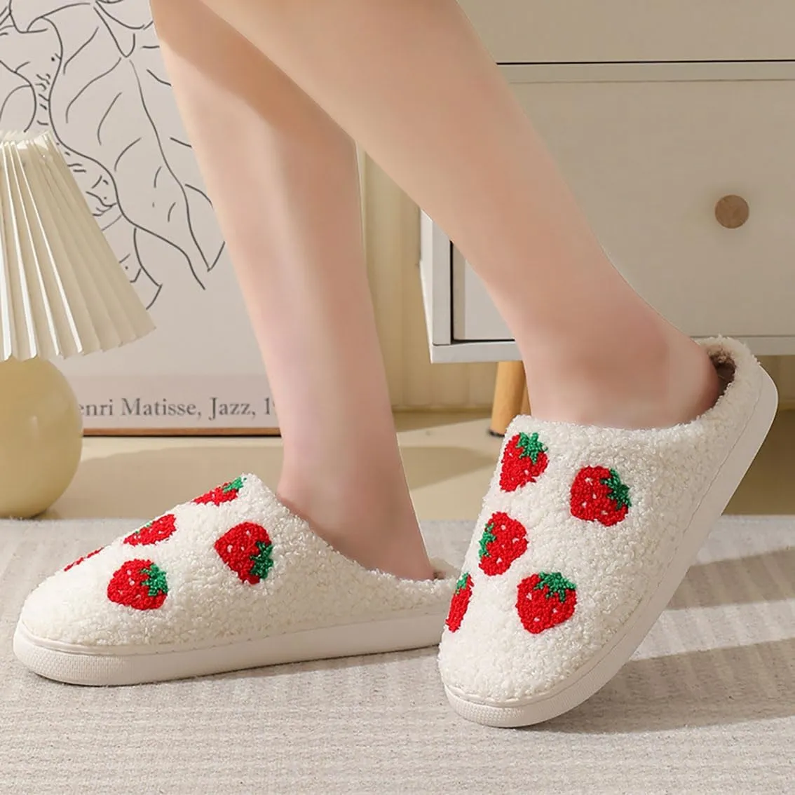 Evil Eye 'See You At Midnight' Cat & Mushroom Cherry Strawberry Heart Shaped Love Slippers - Women's & Men's Vintage Memory Foam Comfort Warm Plush Non-Slip Household Shoes