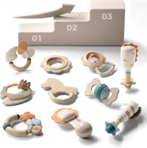 Evoceler Softness Staged Baby Teething Toys 3-6 Months with Rattles (30° Super Soft, 50° Soft, 70° Regular) - Grasping Shaker Baby Toys 0-6 Months - Infant Toys for Babies 0-12  Months, Newborn Gift