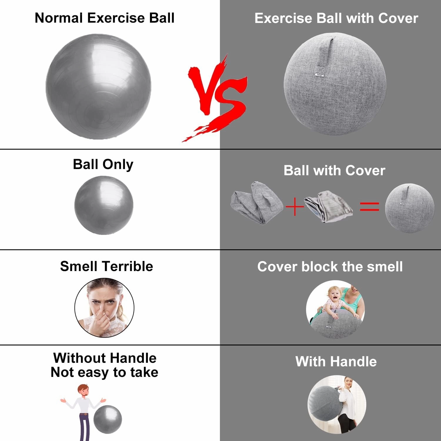 Exercise Ball Chair with Fabric Cover, Standard Size (25inches/65cm), for Home Offices, Balance Training, Yoga Ball
