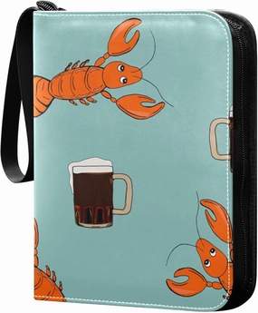 Exnundod Sport Card Binder Beer with Shellfish Snacks 4 Pocket Trading Card Binder PU Leather Card Collection 400 Cards Organizer Trading Card Albums for Sports Game Card