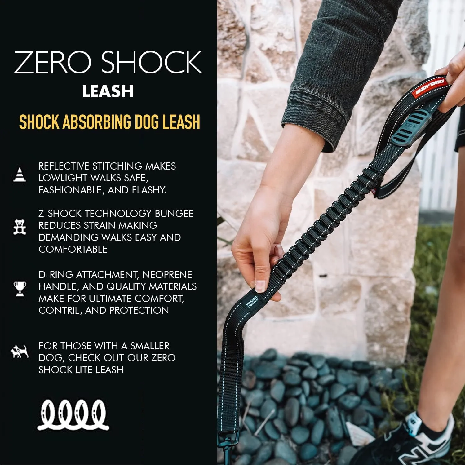 EzyDog Zero Shock Dog Leash - Shock Absorbing Bungee Leash for Dogs That Pull or Excite - Dual Handle and Reflective for Large, Medium, or Small Dogs (72-Inch, Blue)