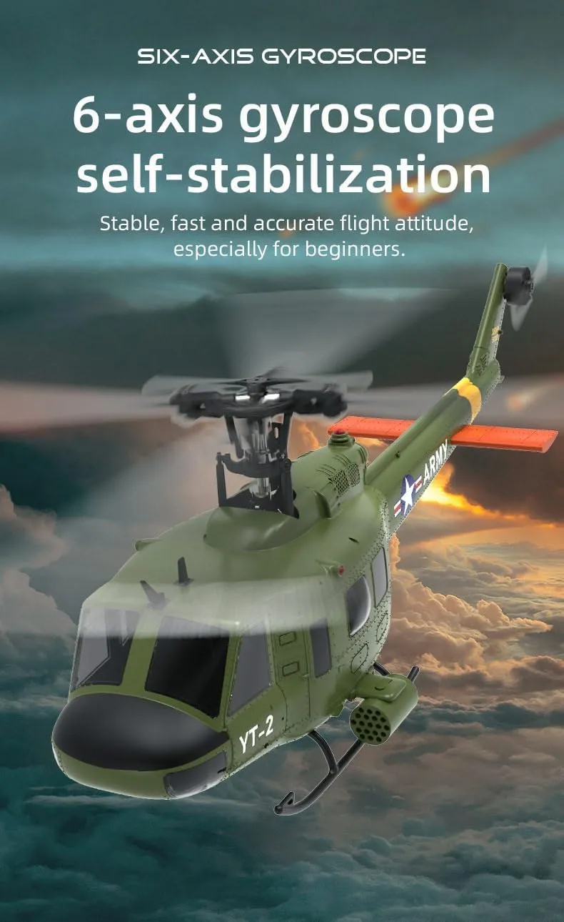 F07 UH-1 RC Helicopter for Adult, 1/34 Scale 6CH Brushless Direct-Drive Flybarless Helicopter Model with 6-Axis Gyro, 3D/6G RC Aircraft Model Toys