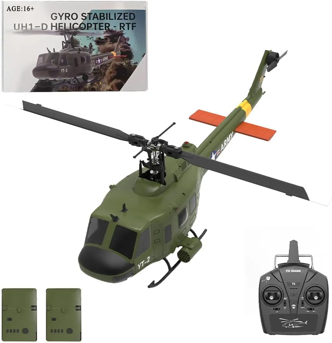F07 UH-1 RC Helicopter for Adult, 1/34 Scale 6CH Brushless Direct-Drive Flybarless Helicopter Model with 6-Axis Gyro, 3D/6G RC Aircraft Model Toys