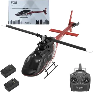F08 Bell206 RC Helicopter for Adult Outdoor, 1/27 Scale 6CH Brushless Direct-Drive Flybarless Helicopter Model with 6-Axis Gyro, 3D/6G RC Aircraft Model Toys (2 Batteries)