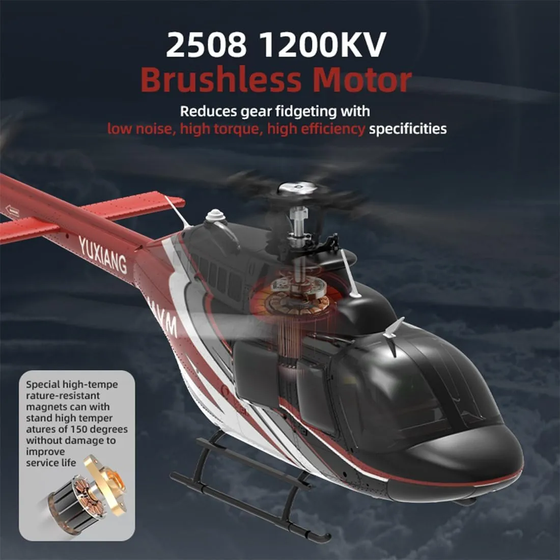 F08 Bell206 RC Helicopter for Adult Outdoor, 1/27 Scale 6CH Brushless Direct-Drive Flybarless Helicopter Model with 6-Axis Gyro, 3D/6G RC Aircraft Model Toys (2 Batteries)