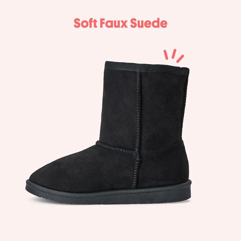 FabKids Girls Winter Mid Calf Snow Boots Warm Faux Fur Lined Non-Slip Shoes for Toddler Little Kid Big Kid