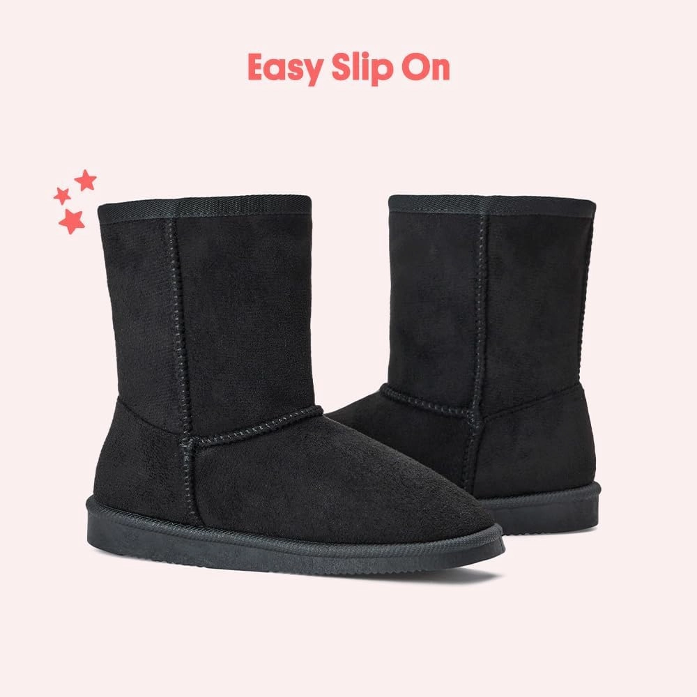 FabKids Girls Winter Mid Calf Snow Boots Warm Faux Fur Lined Non-Slip Shoes for Toddler Little Kid Big Kid