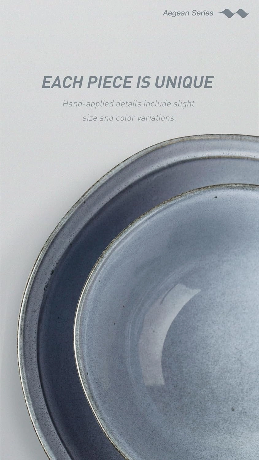 famiware Pasta Bowls Set of 4, 42oz Deep Salad Bowls for Eating - Aegean Stoneware Large Soup Bowl Dish Set - Microwave and Dishwasher Safe, Irregular Round, Blue Grey